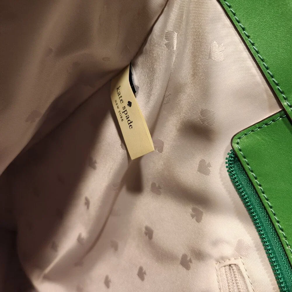 Kate Spade Tanya Tote Bag Green Leather W/ Blue Straps